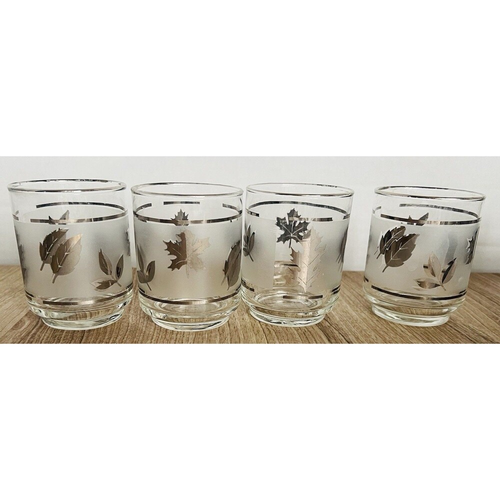 6 vintage Libbey "Silver Leaf" tumblers Short Old Fashioned Glasses
